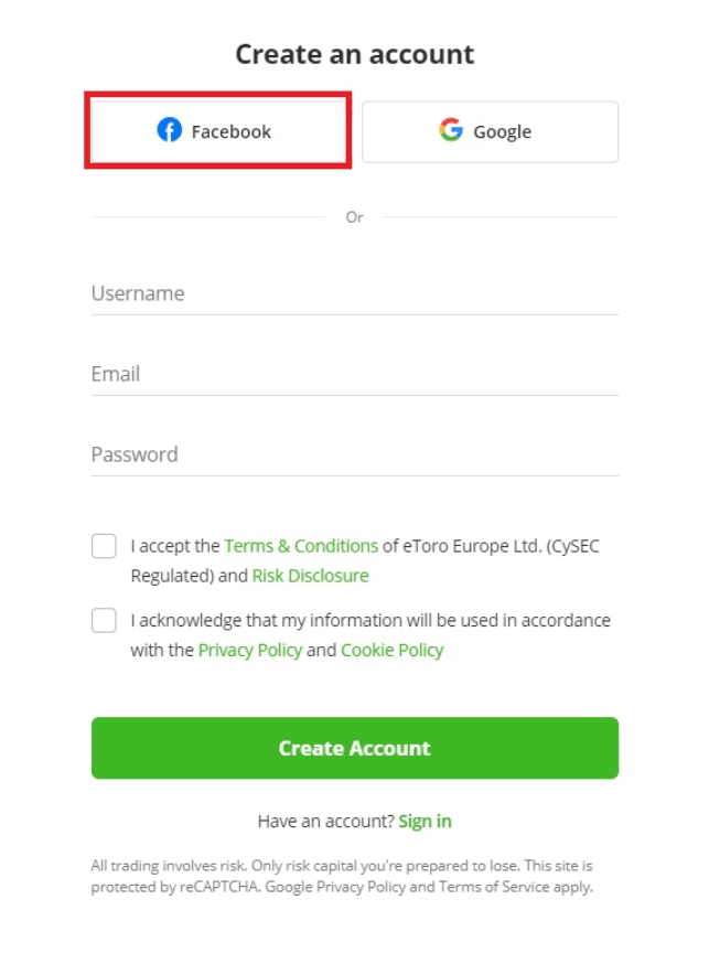 creating an account etoro